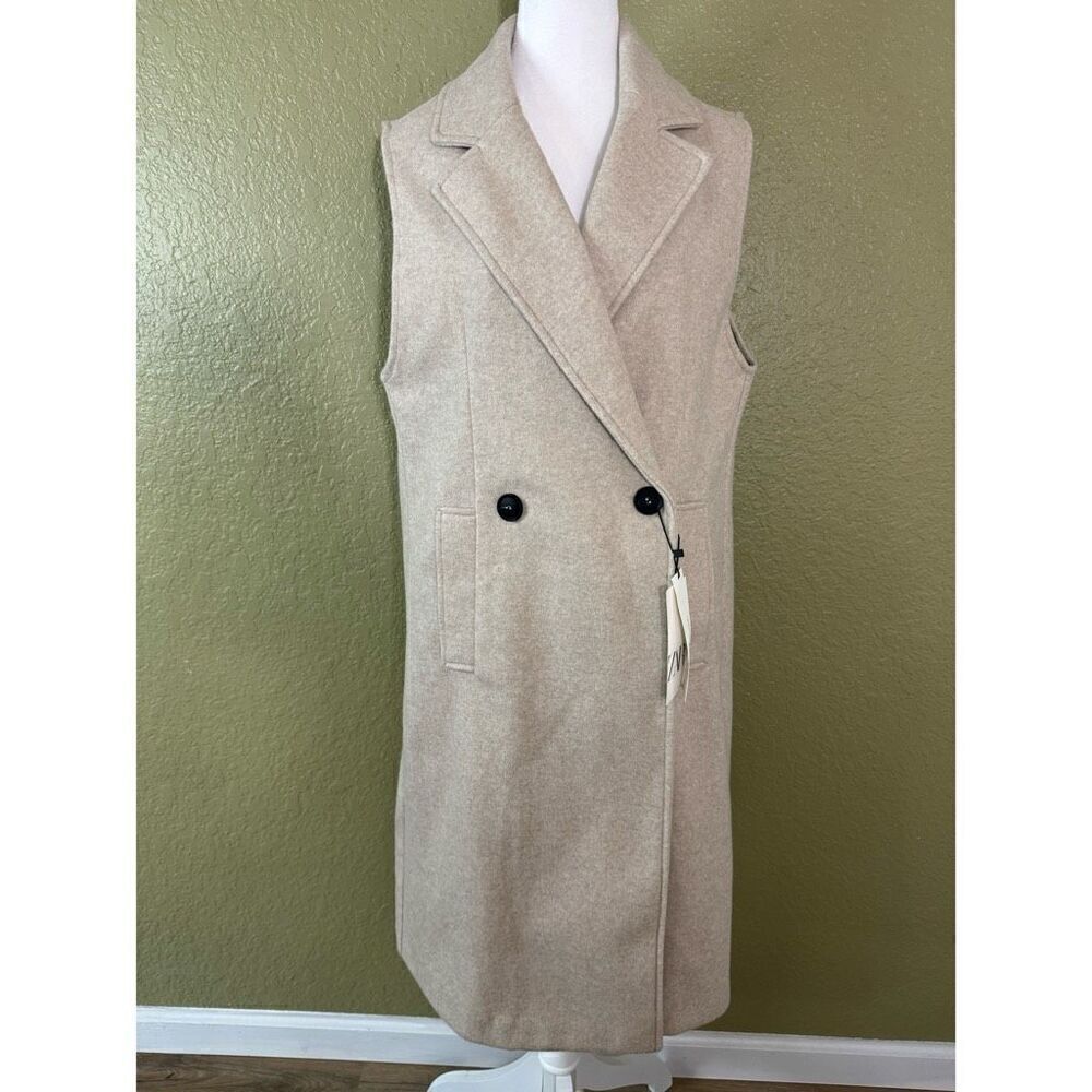 Zara S Long Vest Beige Tan Overcoat Neutral Contemporary Minimalist Clean Girl